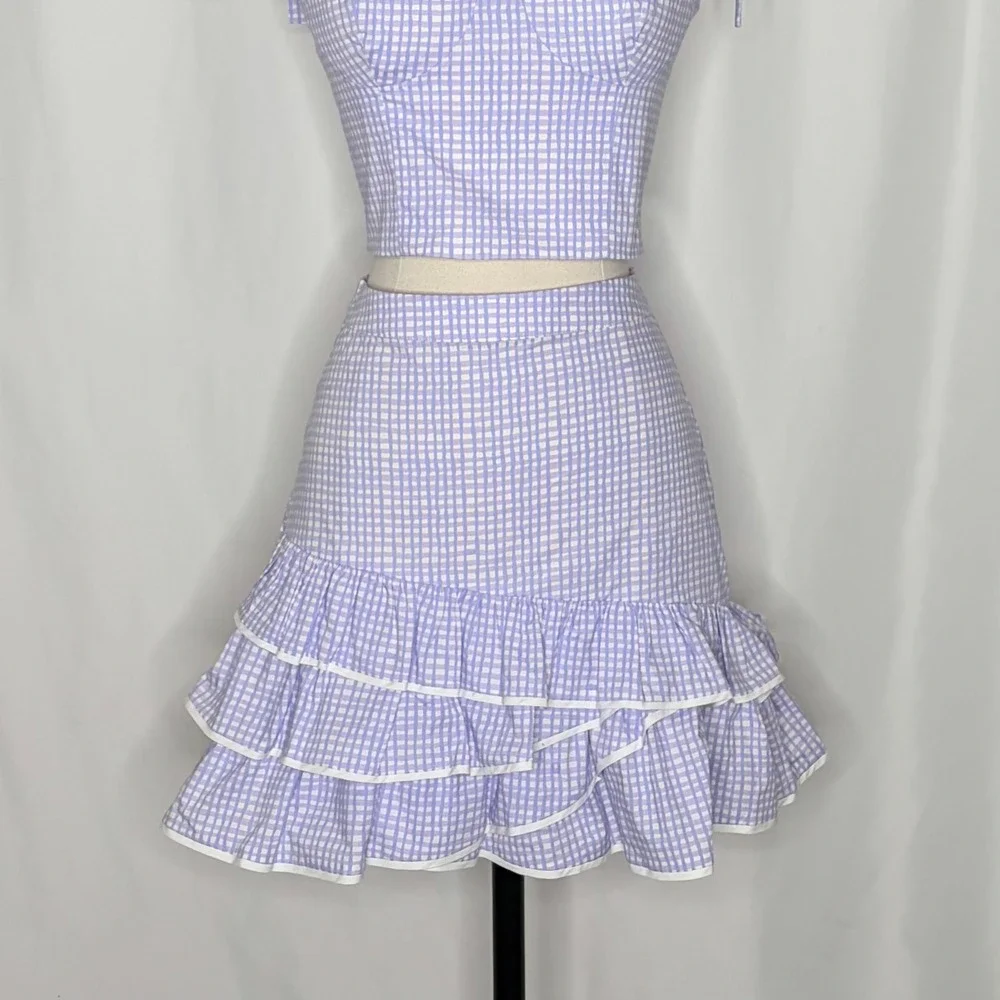 LILLY PULITZER Rosalie Lilac Gingham Crop Top Ruffle Skirt 2 Piece Size 2